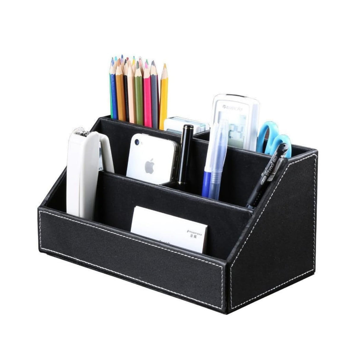 5 PCS PU Leather Desk Organizer and Accessories Set, Black Executive Office Desk Storage Set with Multi-Compartment