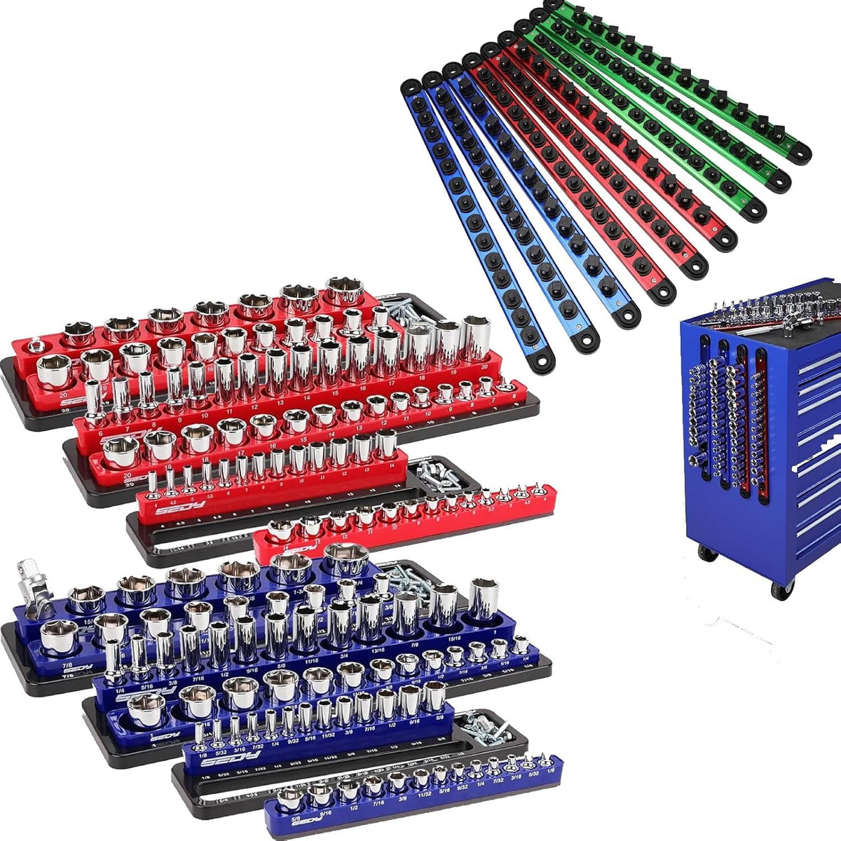 Detachable Magnetic Socket Organizer Set – Heavy Duty Magnetic Socket Trays & Aluminum Storage Rails