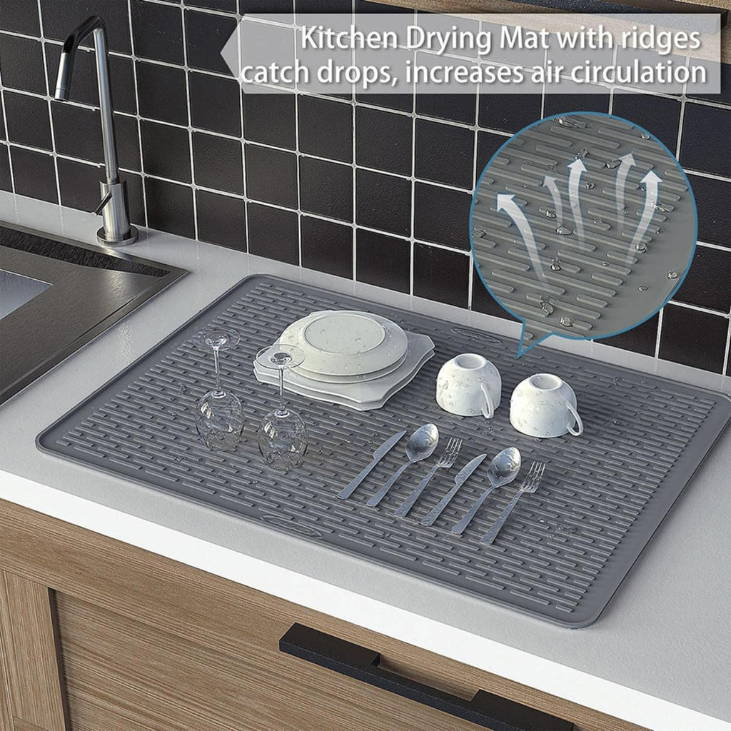 Silicone Electric Stove Top Covers - Glass Stovetop Protector Mat & Heat Resistant Countertop Liner, Extra Large Raised Ridge Dish Drying Mat for Glass Top Cooktop, Flexible Rollable Grey Cover