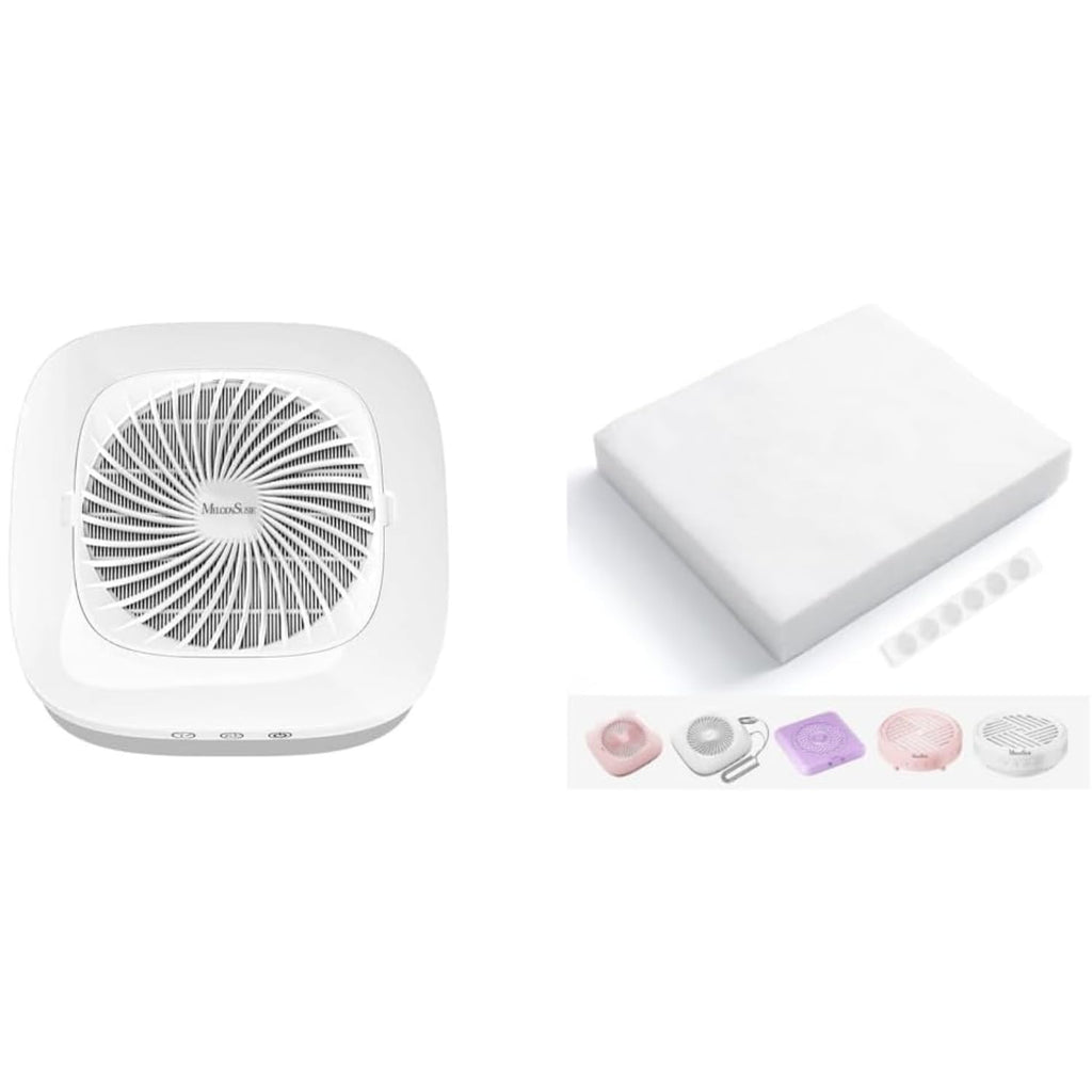 Low Noise Nail Dust Collector Set with 200 Sheets Precut Filter Paper – Powerful Suction Electric Vacuum Fan for Acrylic Nails & Gel Polish Filing with Self-Adhesive Back Hooks