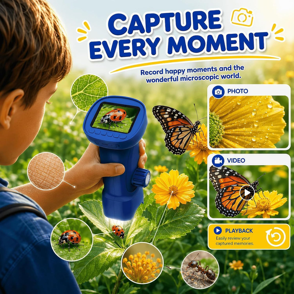 Handheld Digital Microscope for Kids - 1000X Magnification 1080P Pocket Microscope with 2.4" IPS Screen