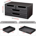 4-Drawer Leather Desktop Organizer Box, PU Leather Mini Storage Drawer Case, Office Desk Countertop Organizer Caddy for Stationery, Bills, Jewelry, Crafts, Accessories