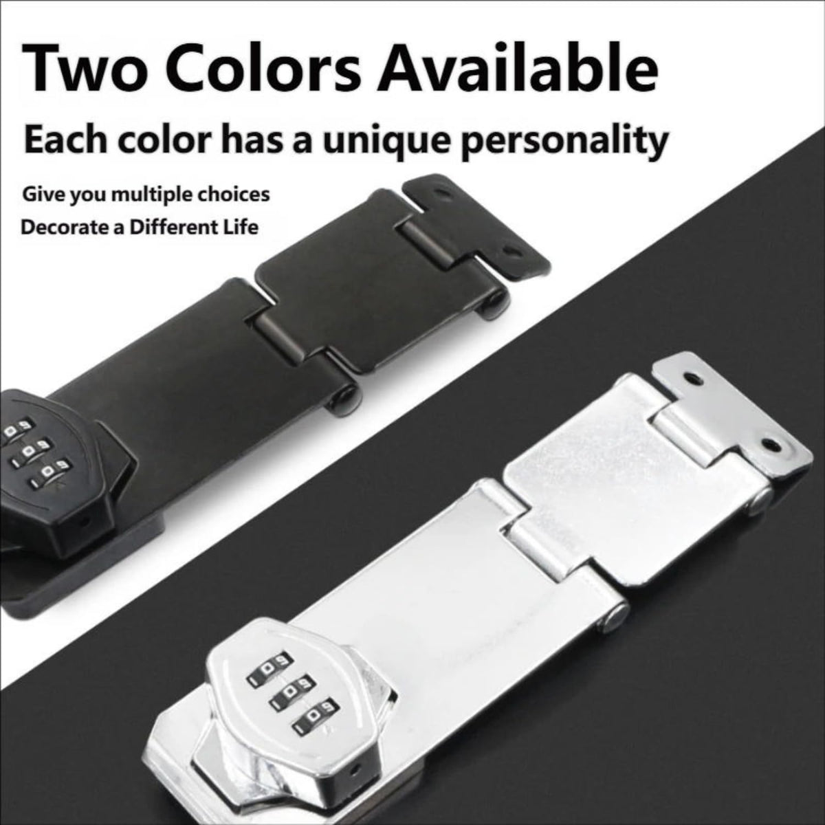 Mechanical Combination Cabinet Lock - 90 Degree and 180 Degree Collapsible Zinc Alloy Hasp Latch Lock, Keyless 3-Digit Code Security Lock for Cupboards, Cabinets, Drawers, Sheds & Doors