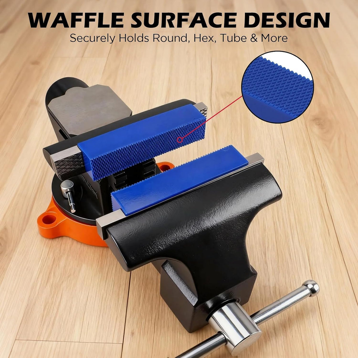 Heavy Duty 4.5 Inch Bench Vise with 2 Pairs Non-Marring Magnetic Jaw Pads – Swivel Base Tabletop Vise with Soft TPU Waffle Surface Protectors for Drill Press, Metalworking, Woodworking, Pipe Clamping