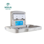 Wall Mounted Baby Changing Station Commercial Horizontal Foldable Diaper Changing Table Safety Strap Built-in Liner Dispenser HDPE Plastic Bath Table for Restrooms, Restaurants, Offices & Daycare