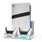 White Vertical Cooling Stand with Dual Controller Charging Dock, Silent Cooling Fan Base, Headset Holder & Media Slots for Disc & Digital Edition Consoles with Type-C Cable