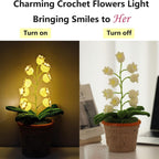 Lily of the Valley Crochet Flower Lamp - 10 Blooming Bell Lights Hand-Crocheted Potted Night Light - Battery Operated Cozy Aesthetic Room Decor & Thoughtful Handmade Gift for Women Mom Friends