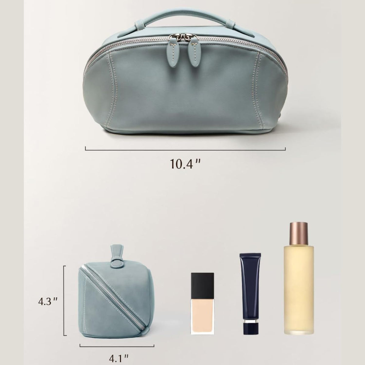 Large Capacity Travel Cosmetic Bag - Soft PU Leather Makeup Organizer with Flat Lay Wide Opening & Dividers