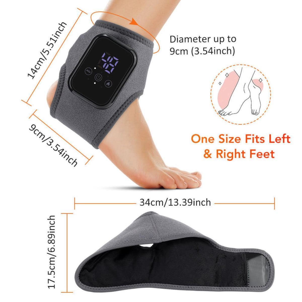 Electric Ankle & Foot Massager Wrap with Heat, Cordless Heated Ankle Brace