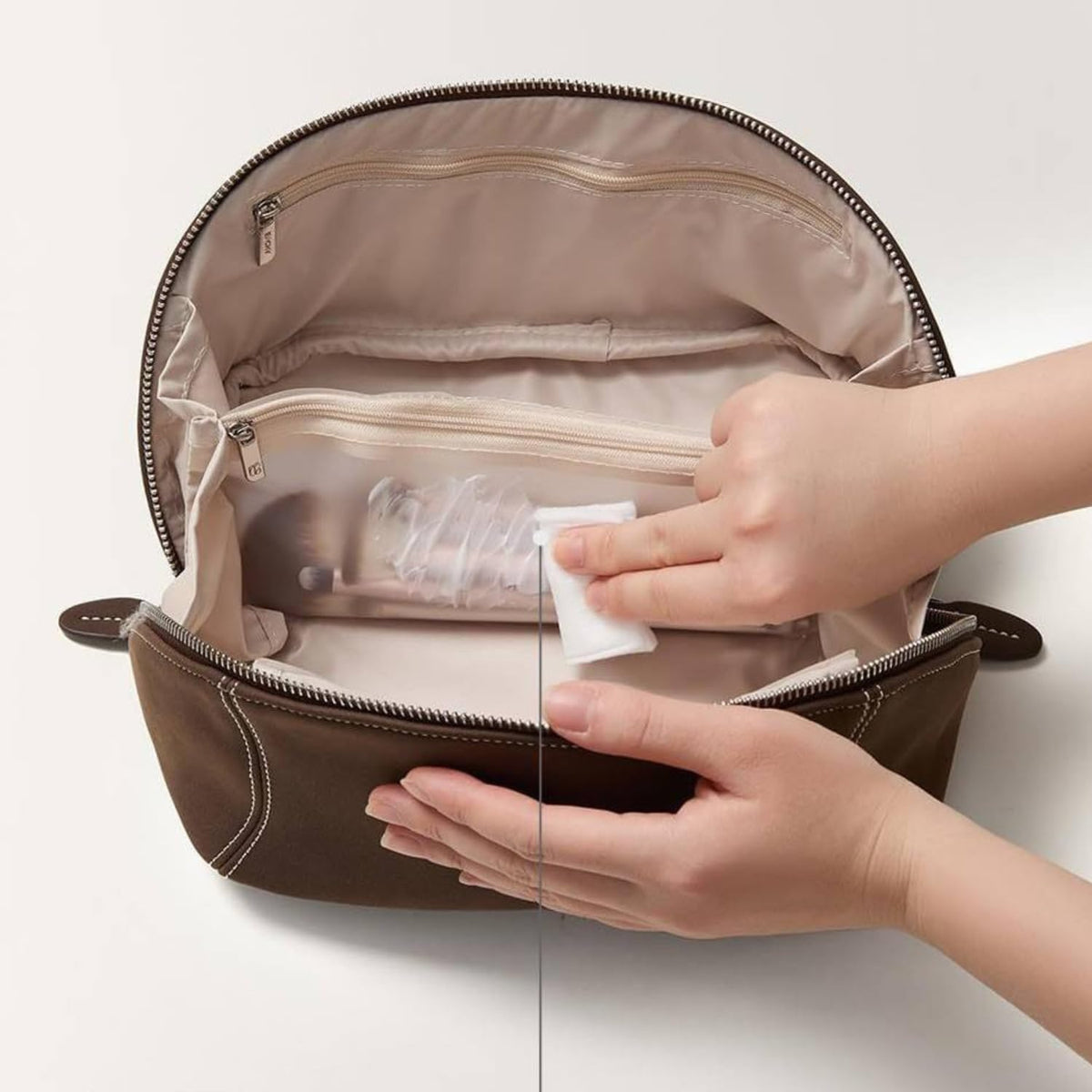 Large Capacity Travel Cosmetic Bag - Soft PU Leather Makeup Organizer with Flat Lay Wide Opening & Dividers