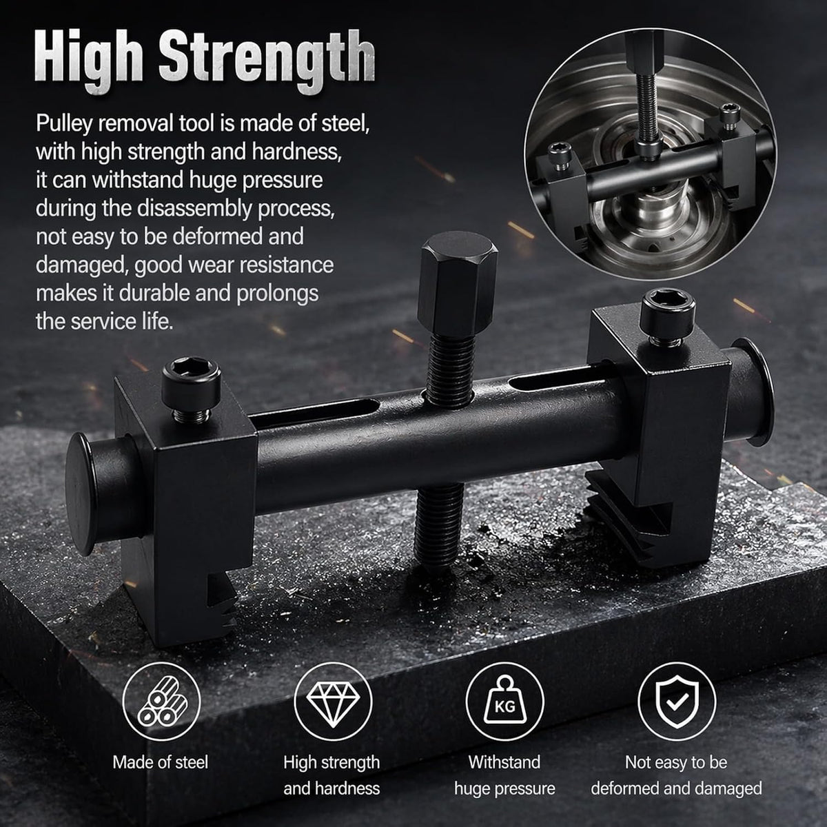 Pulley Puller Tool Kit with L-Hex Wrench - High Strength Adjustable Crankshaft Pulley Removal Tool Fits 40-160mm - Low Profile Harmonic Balancer & Water Pump Puller Set for Auto Repair