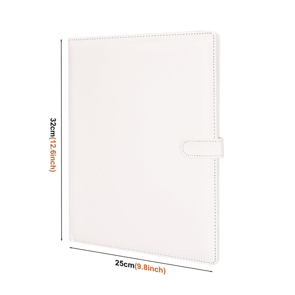 Professional Business Padfolio Clipboard Folder, PU Leather Resume Portfolio with Magnetic Closure, Letter/A4 Document Organizer Case Holder for Men Women Interview Meeting (White)