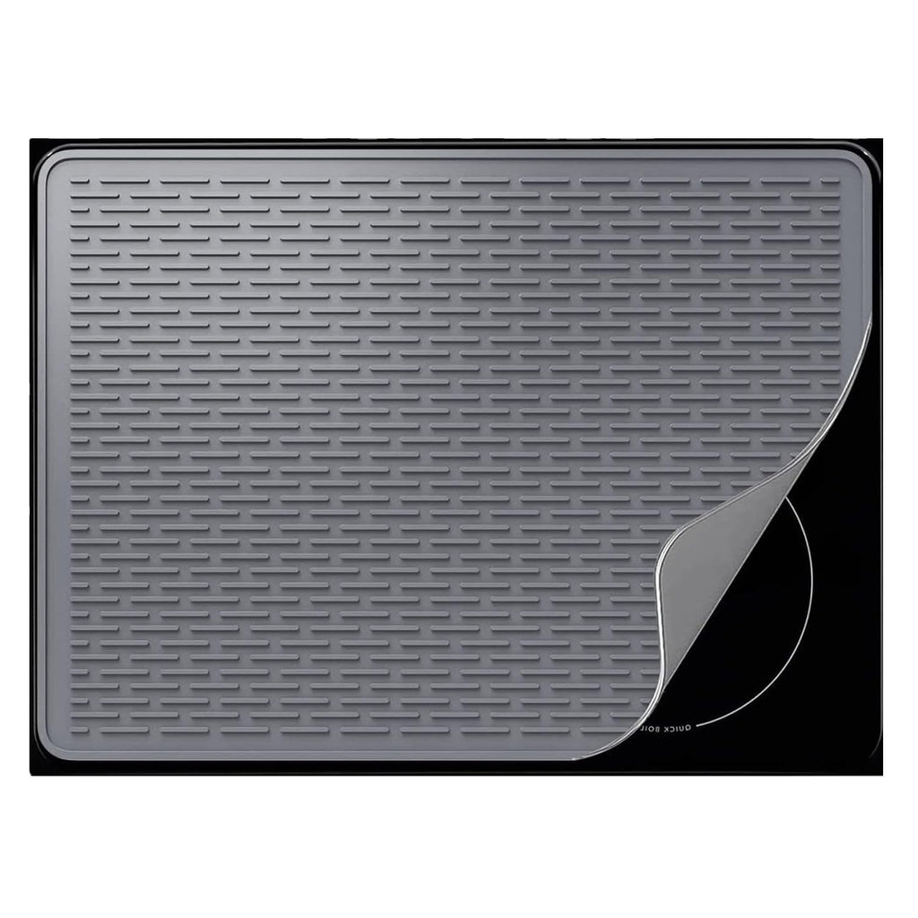 Silicone Electric Stove Top Covers - Glass Stovetop Protector Mat & Heat Resistant Countertop Liner, Extra Large Raised Ridge Dish Drying Mat for Glass Top Cooktop, Flexible Rollable Grey Cover