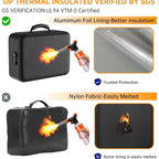 Fireproof Document Box with Lock, 8-Layer Thermal Insulated File Organizer Bag, Waterproof Leather Portable Safe Storage Box with 13 Pockets & Handle for Passports, Certificates, Laptop & Valuables