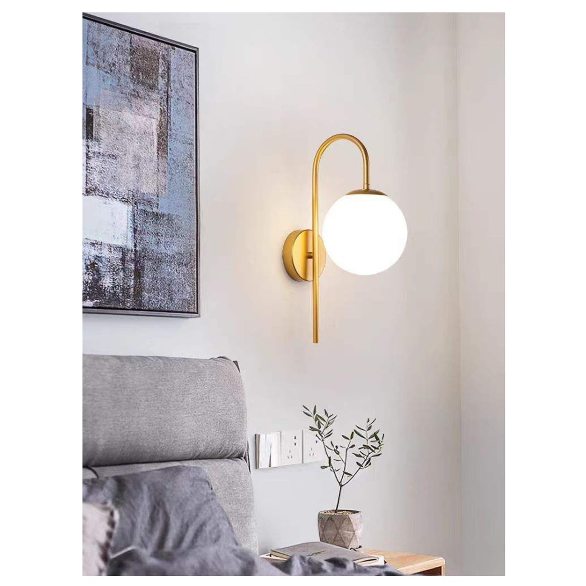 Modern Glass Globe Gooseneck Wall Sconce with Frosted Milk Glass Shade