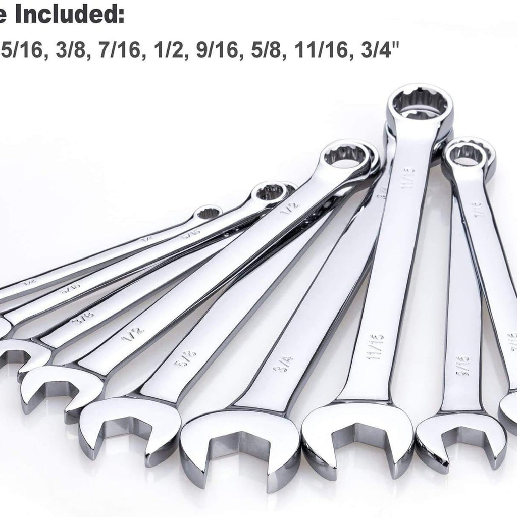 24-Piece Combination Ratchet Wrench Set SAE Standard Inch Sizes 1/4" to 3/4" - Premium Chrome Vanadium Steel Ratcheting Spanner Set with 15° Offset & Blue Portable Rack Organizer