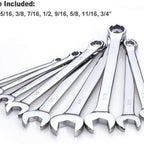 24-Piece Combination Ratchet Wrench Set SAE Standard Inch Sizes 1/4" to 3/4" - Premium Chrome Vanadium Steel Ratcheting Spanner Set with 15° Offset & Blue Portable Rack Organizer