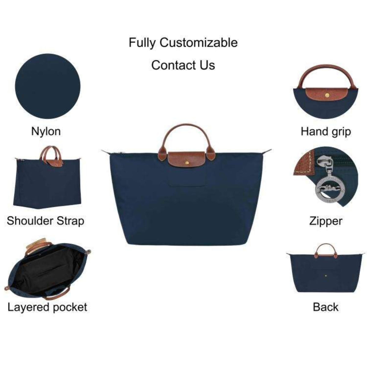 Nylon Tote Bag for Women – Water-Resistant Travel Shoulder Bag with Zipper Closure