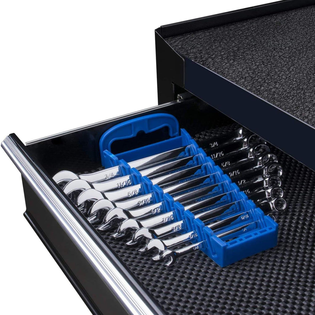 24-Piece Combination Ratchet Wrench Set SAE Standard Inch Sizes 1/4" to 3/4" - Premium Chrome Vanadium Steel Ratcheting Spanner Set with 15° Offset & Blue Portable Rack Organizer