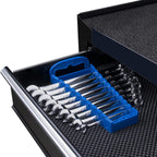 24-Piece Combination Ratchet Wrench Set SAE Standard Inch Sizes 1/4" to 3/4" - Premium Chrome Vanadium Steel Ratcheting Spanner Set with 15° Offset & Blue Portable Rack Organizer