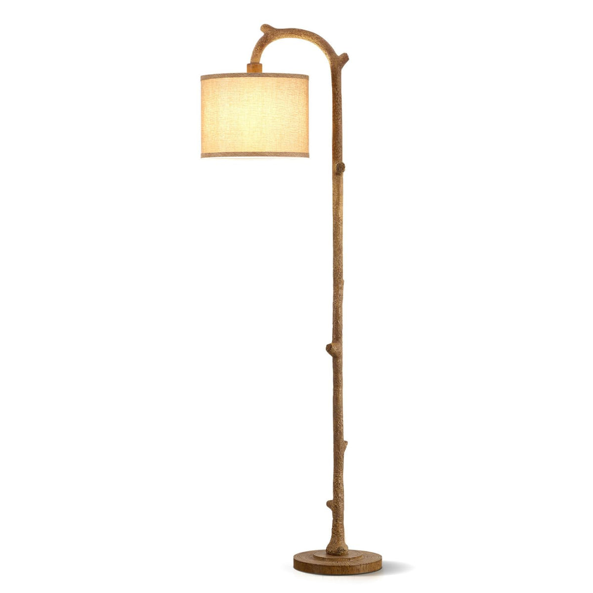 Rustic Tree Branch Floor Lamp - 69" Linen Shade & LED Bulb (Brown)