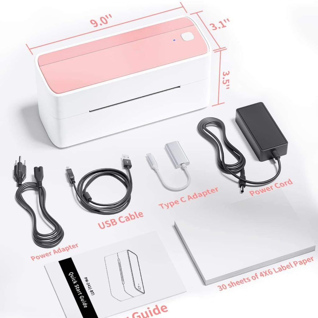 4x6 Thermal Shipping Label Printer - Wireless Bluetooth & USB Express Barcode Label Maker for Shipping Packages - Desktop Direct Thermal Sticker Printing Machine for Amazon, Etsy, Shopify, Pink