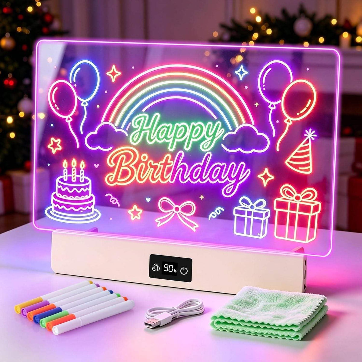 Glow LED Drawing Board with Music Sync & Foldable Stand, Light Up Acrylic Note Board