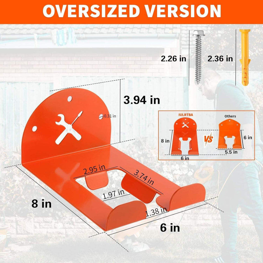 Upgraded Trimmer Rack Wall Mount - 8 Inch Heavy Duty Weed Eater Hanger for Garage Wall - Thickened Steel Garden Power Tool Organizer Bracket for String Trimmer, Lawn Mower & Hose, Orange
