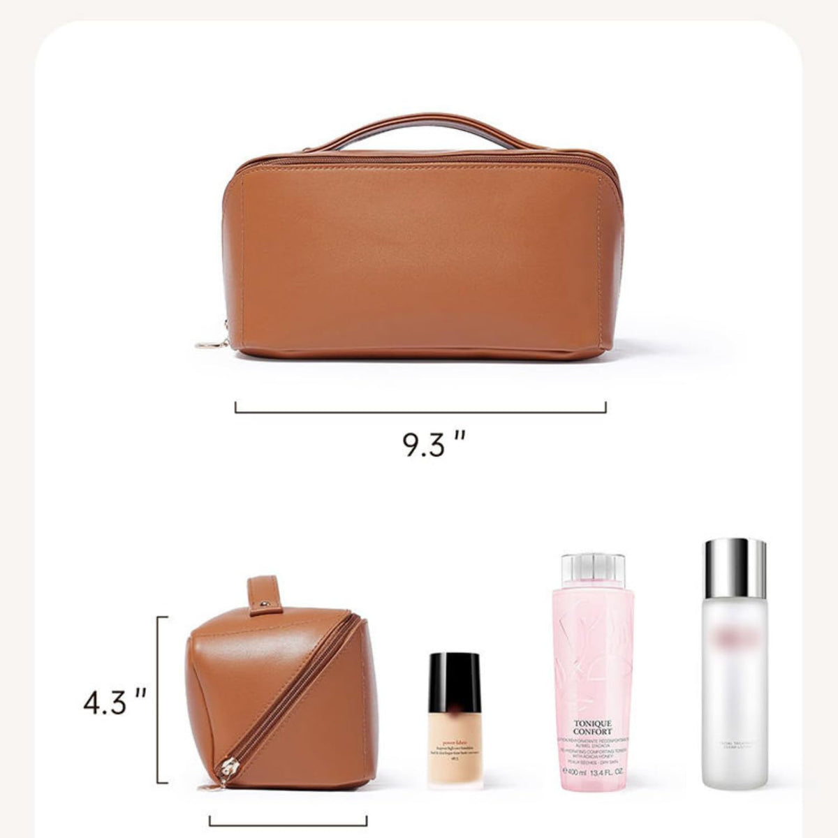 Travel Makeup Bag - Large Capacity Waterproof PU Leather Cosmetic Organizer Bag for Women