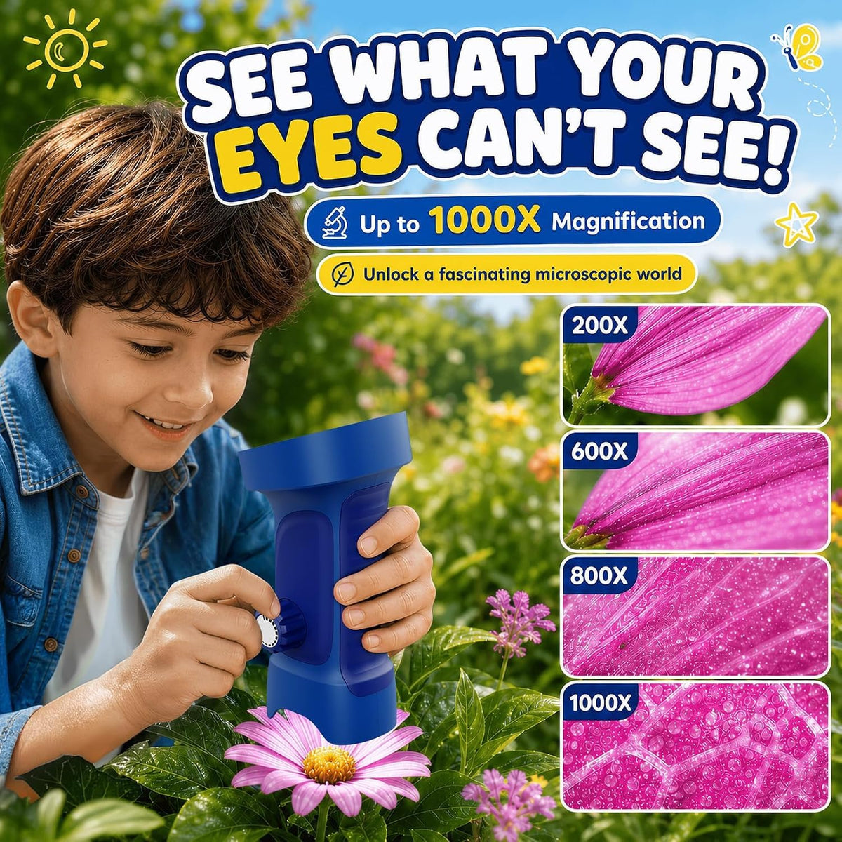 Handheld Digital Microscope for Kids - 1000X Magnification 1080P Pocket Microscope with 2.4" IPS Screen