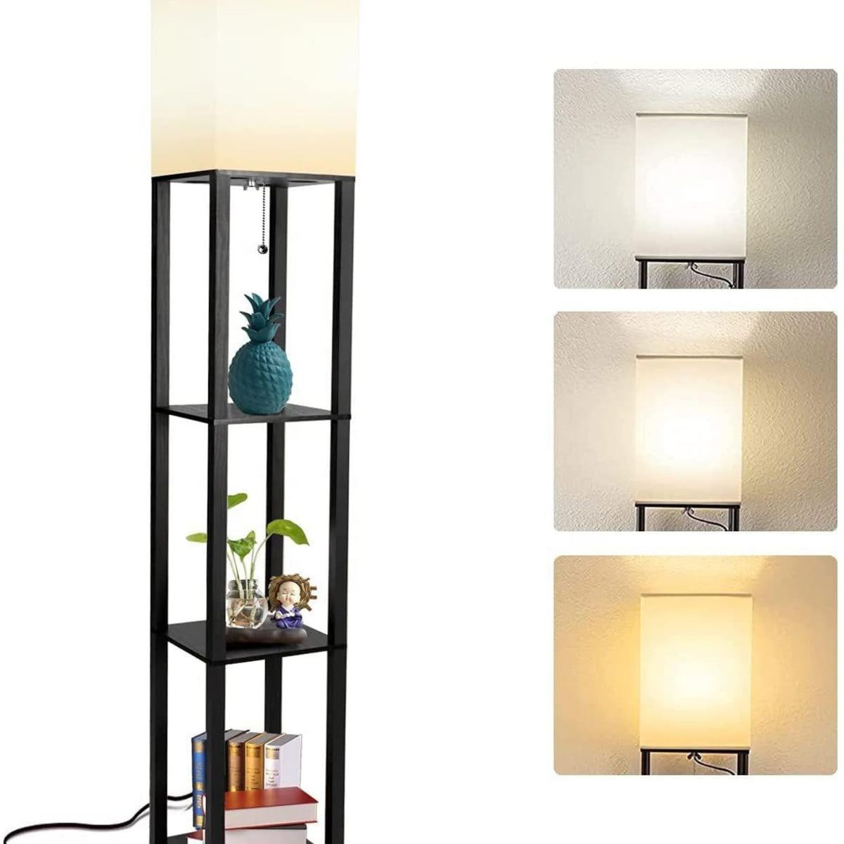 Shelf Floor Lamp Modern Standing Tower Corner Display Shelf Light Tall Bedside Nightstand Lamp with USB Charging Ports