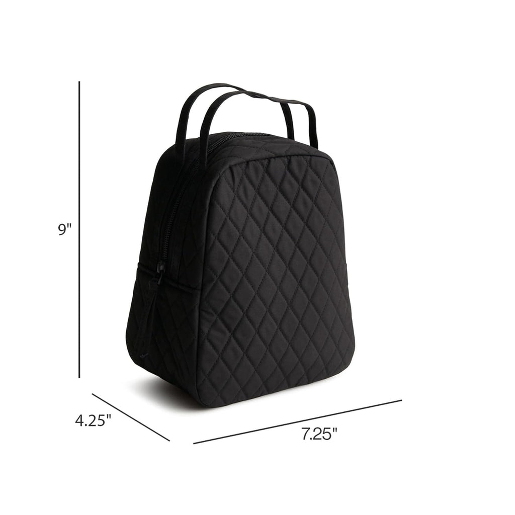 Women's Premium Quilted Cotton Lunch Bag, Peacoat Navy - Insulated Lunch Tote with Food-Safe Wipeable Lining, Dual Handles & Zip Closure