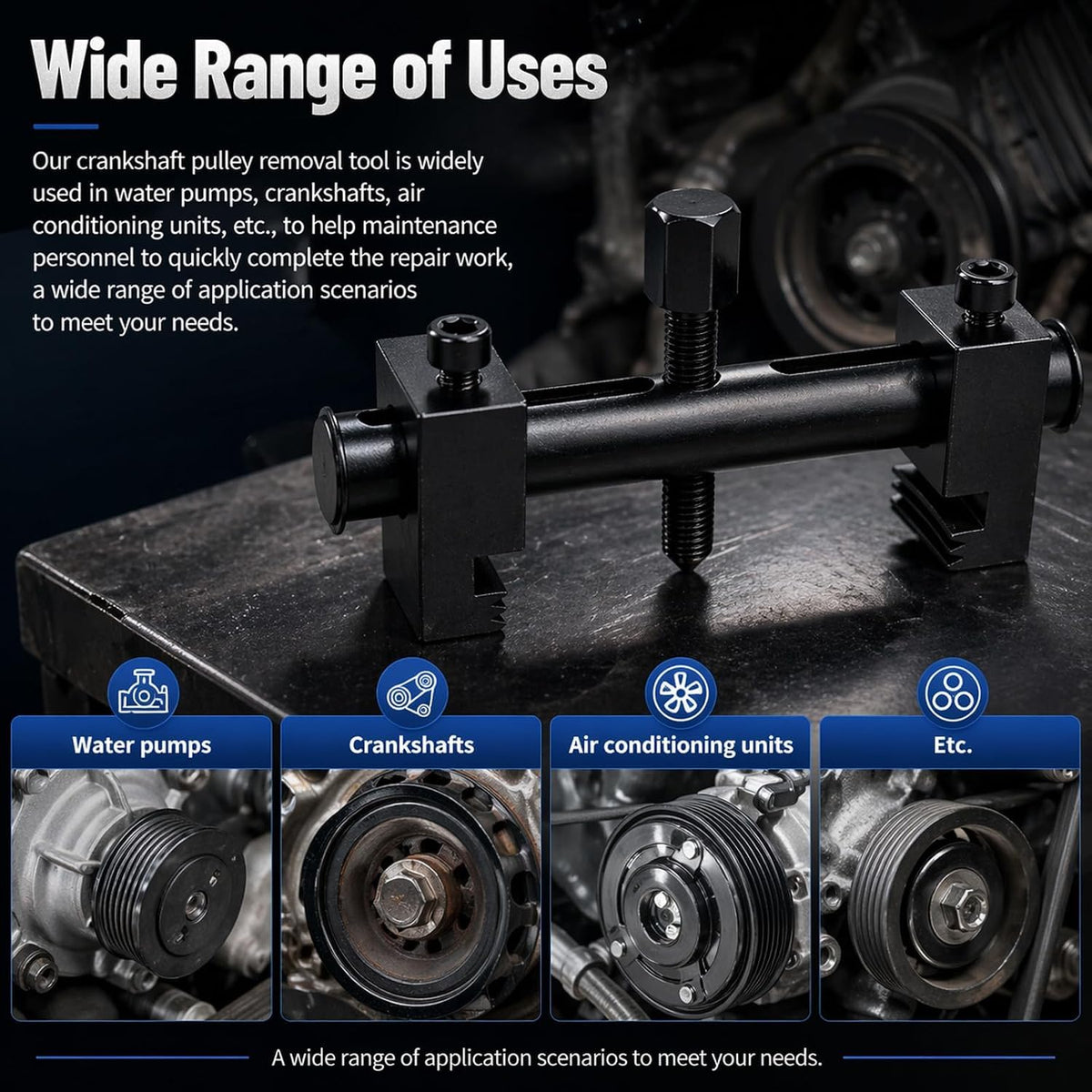 Pulley Puller Tool Kit with L-Hex Wrench - High Strength Adjustable Crankshaft Pulley Removal Tool Fits 40-160mm - Low Profile Harmonic Balancer & Water Pump Puller Set for Auto Repair