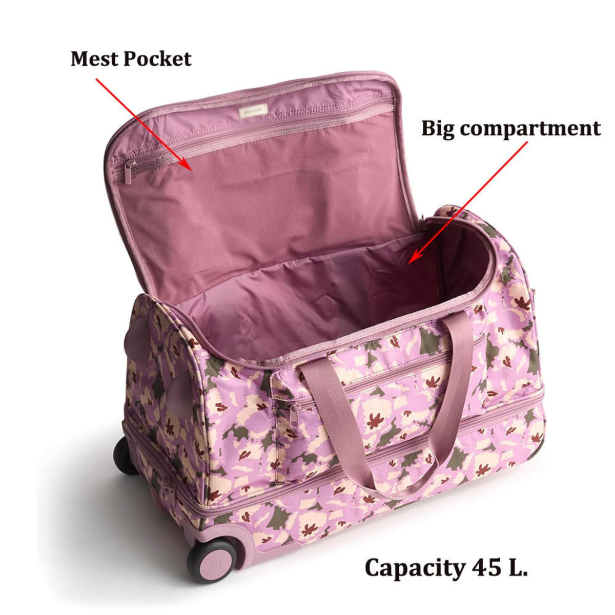 Foldable Rolling Duffel Bag with Wheels - 45L Lightweight Ripstop Travel Trolley Luggage