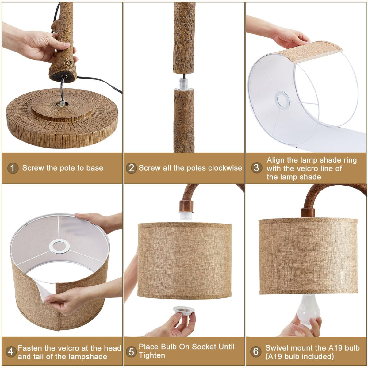 Rustic Tree Branch Floor Lamp - 69" Linen Shade & LED Bulb (Brown)