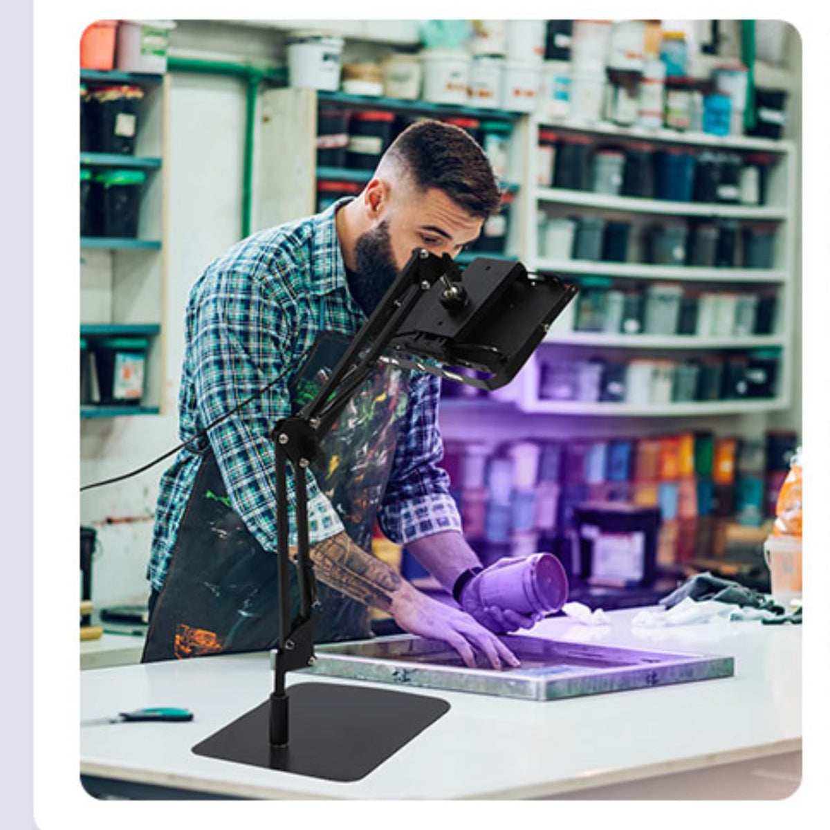 50W UV LED Screen Printing Exposure Light Unit with Flexible Articulating Swing Arm Stand, 395nm UV Lamp