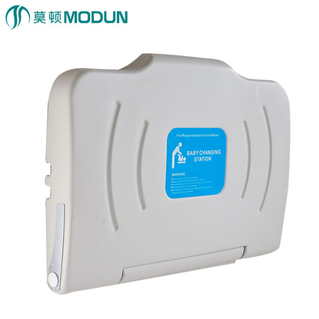 Wall Mounted Baby Changing Station Commercial Horizontal Foldable Diaper Changing Table Safety Strap Built-in Liner Dispenser HDPE Plastic Bath Table for Restrooms, Restaurants, Offices & Daycare