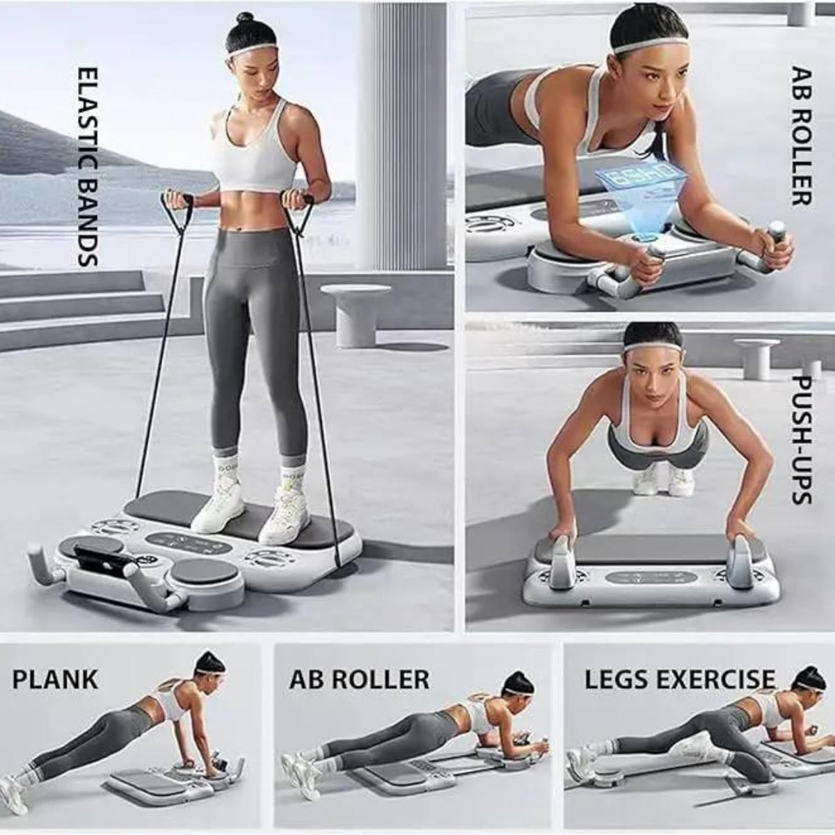 Multifunctional 6-in-1 Push-Up Board & Ab Roller System ‚Äì Smart Digital Timer, Adjustable Resistance Bands, Anti-Slip Plank Core Trainer for Full Body Home Fitness Workout