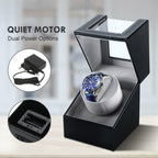 Single Watch Winder Box, Black PU Leather with Clear Window
