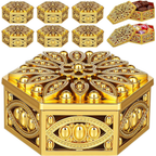 12 pcs Hexagonal Candy Gift Boxes Hollow Out Jewelry Wrapping Box for Wedding Favors Christmas Parties Candy Container Packaging 2.36 X 2.36 X 1.18 in Gold