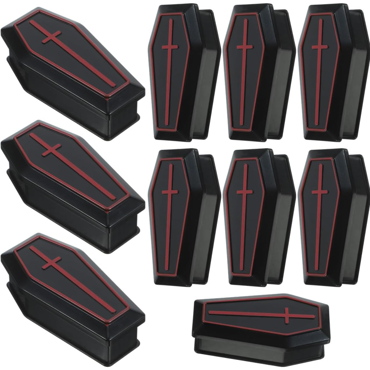 10Pcs Halloween Mini Coffin Box Fake Coffin Treat Boxes with Lid Black Mini Casket for Candy Jewelry Party Favors Kids Spooky Decorations 2.95X1.57In