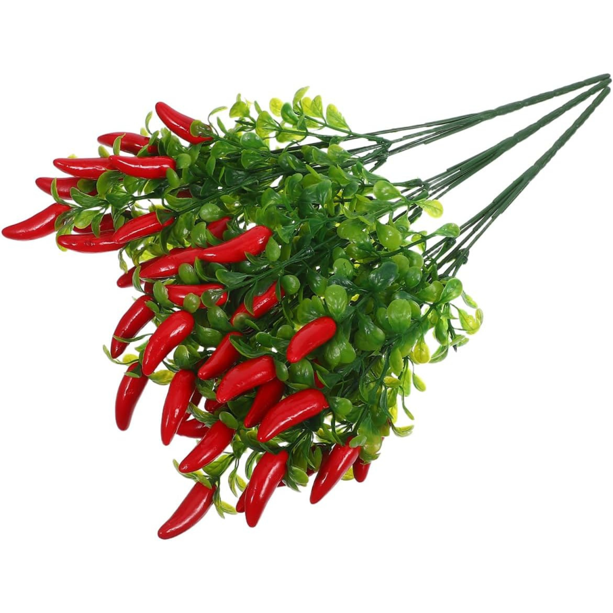 3pcs Lifelike Faux Red Chili Pepper Stems Decorative Artificial Twigs for DIY Floral Arrangements Plastic Simulation Green Plants for Home Decor
