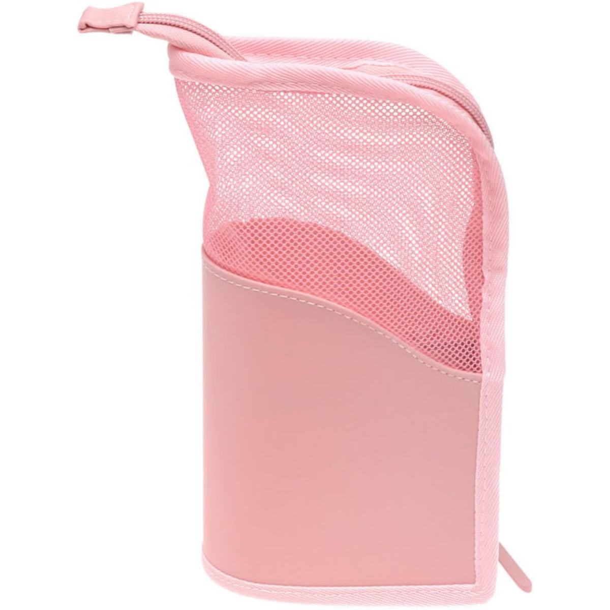Pink Cosmetic Brush Bag with Zipper, Standing Mesh Pouch Organizer PVC and Oxford Fabric, Compact Travel Size, Keeps Necessities Clean and Order, Fits Tote Bags