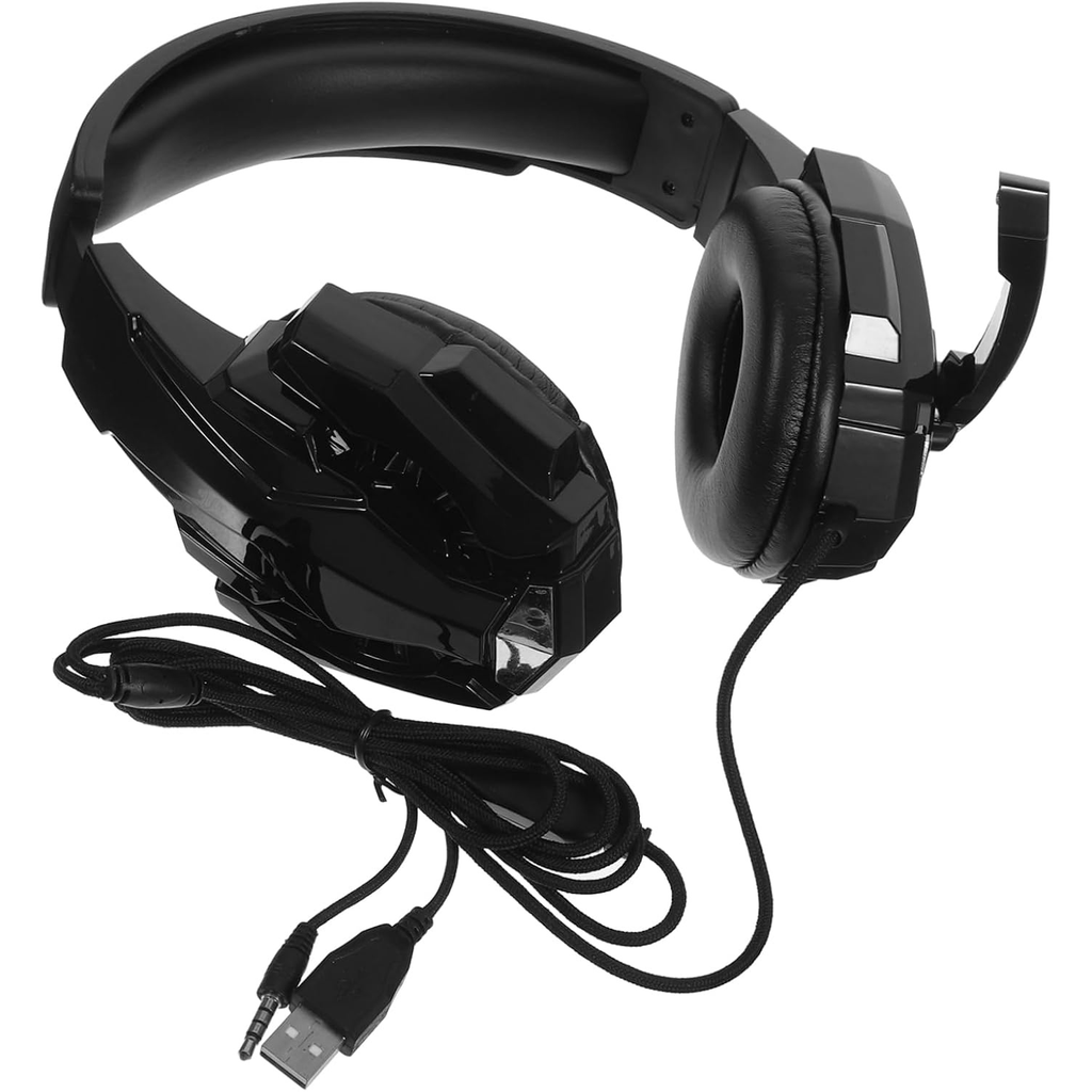 i3000 Gaming Headset with Mic, Black Plastic Over Ear Computer Stretchable Fit, Wired Use, Omnidirectional Microphone, Luminous Style, Gaming Scenario, Long Wear Comfort