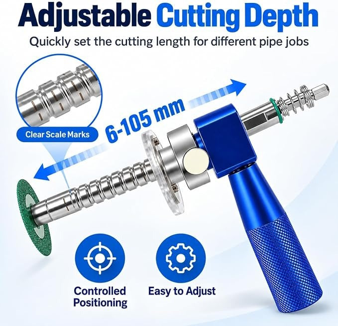 Precision PVC Internal Pipe Cutter with Diamond Cutting Disc (Red) S2 alloy tool steel adjustable depth internal pvc pipe cutter for drill use; standard, compact, and set variants available.