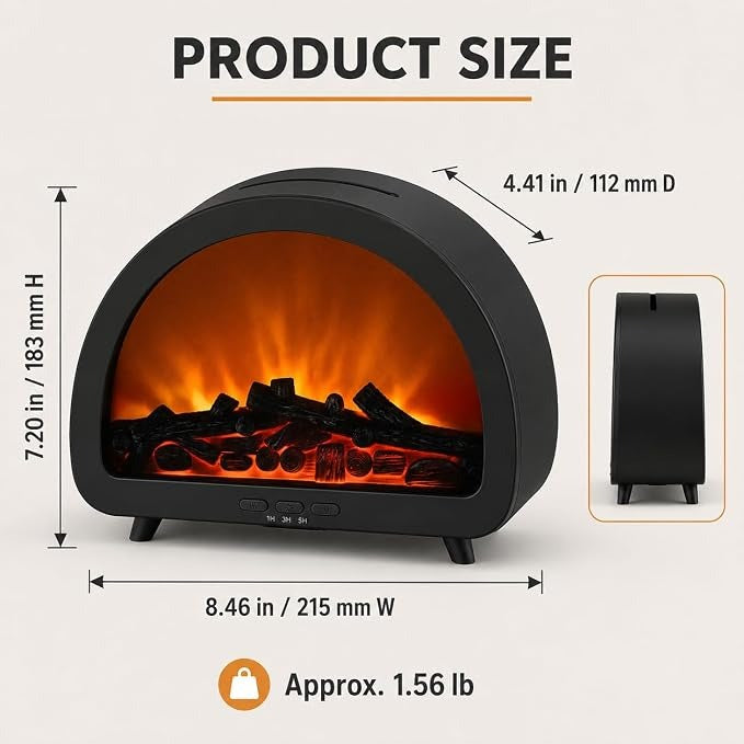 Fireplace Diffuser with Remote, Flame Diffuser for Essential Oils, 200ml (Wood Grain)