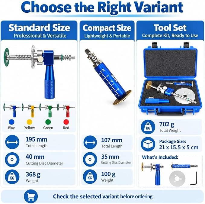 Precision PVC Internal Pipe Cutter with Diamond Cutting Disc (Red) S2 alloy tool steel adjustable depth internal pvc pipe cutter for drill use; standard, compact, and set variants available.