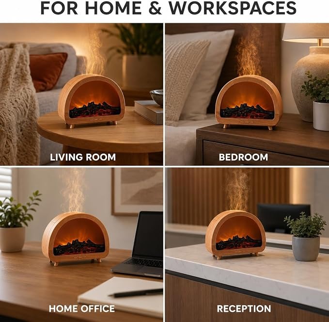 Fireplace Diffuser with Remote, Flame Diffuser for Essential Oils, 200ml (Wood Grain)